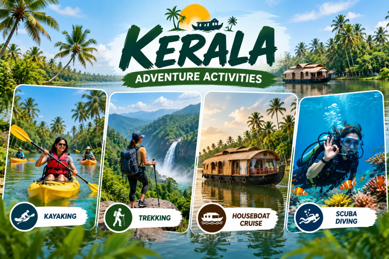 Kerala Tropical Quartet: Backwater Kayaking, Trekking, Luxury Houseboat & Scuba